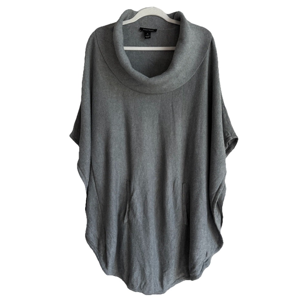 White House Black Market Women Size M Gray Cowl Neck Kangaroo Pocket Poncho Boho